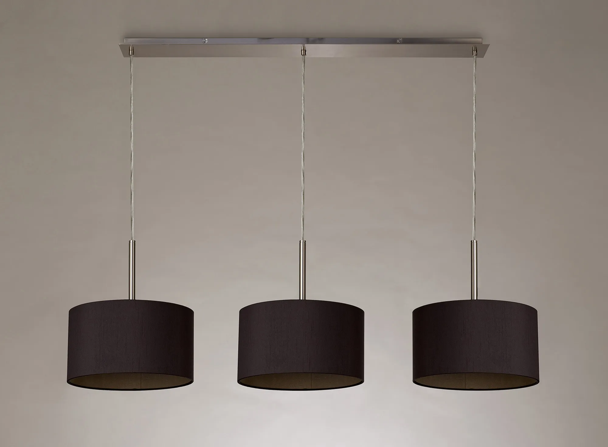 Baymont 30cm Shade 3 Light Pendant Satin Nickel, Midnight Black/Green Olive DK0589  Deco Baymont SN BL/GR